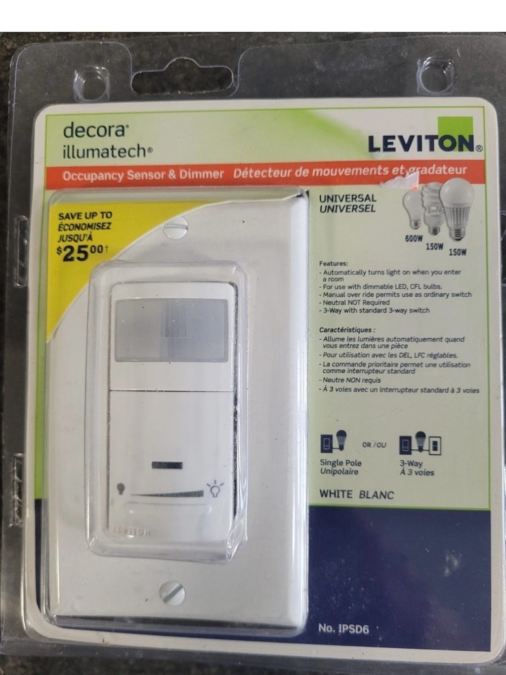 Leviton Decora Illumatech Occupancy Sensor & Dimmer -IPS D6 UNIVERSAL